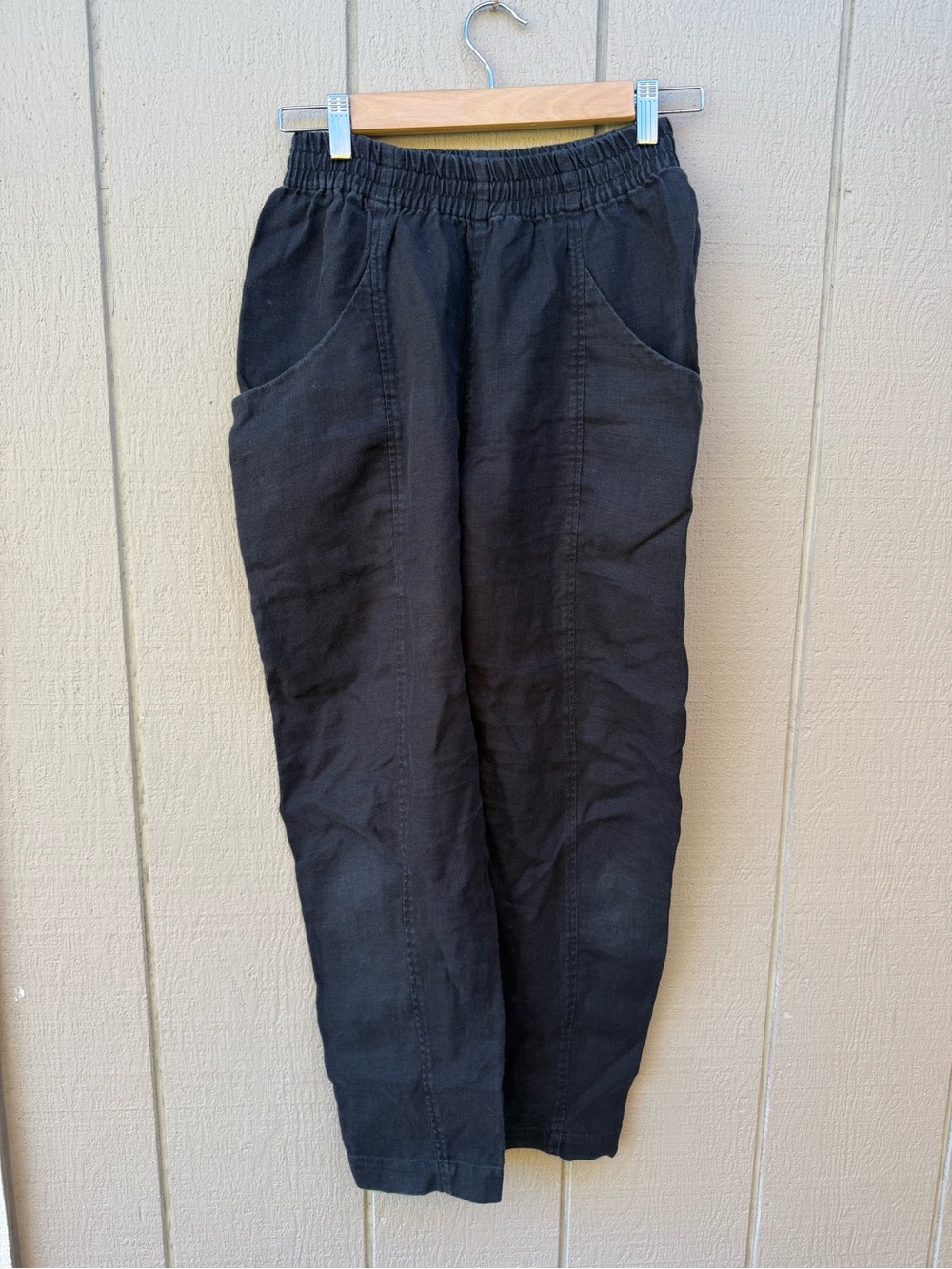 Elizabeth Suzann Black Elastic-Waist Linen Trousers